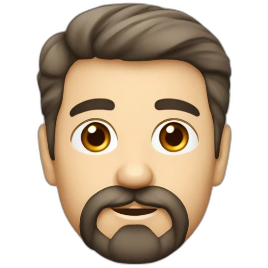 hombre joven de 50 años, tez blanca, ojos de color de agua sicia, cabello castaño sin canas, peinado partido en medio con barba y bigote moderado emoji