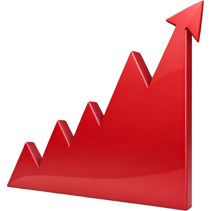 iOS-style 3D emoji: rising red chart with an upward-pointing arrow emoji