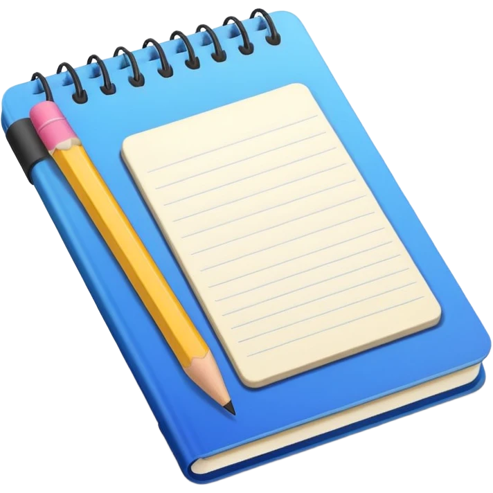 Emoji of a notebook with a pencil, iPhone emoji style. Flat design, smooth gradients, rounded edges, soft shadows, clean look, white background. emoji