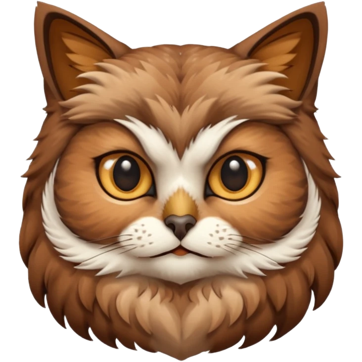 An cats head with a brown on top of the head of the cat the cats head infused with an white owls body with brown wings emoji