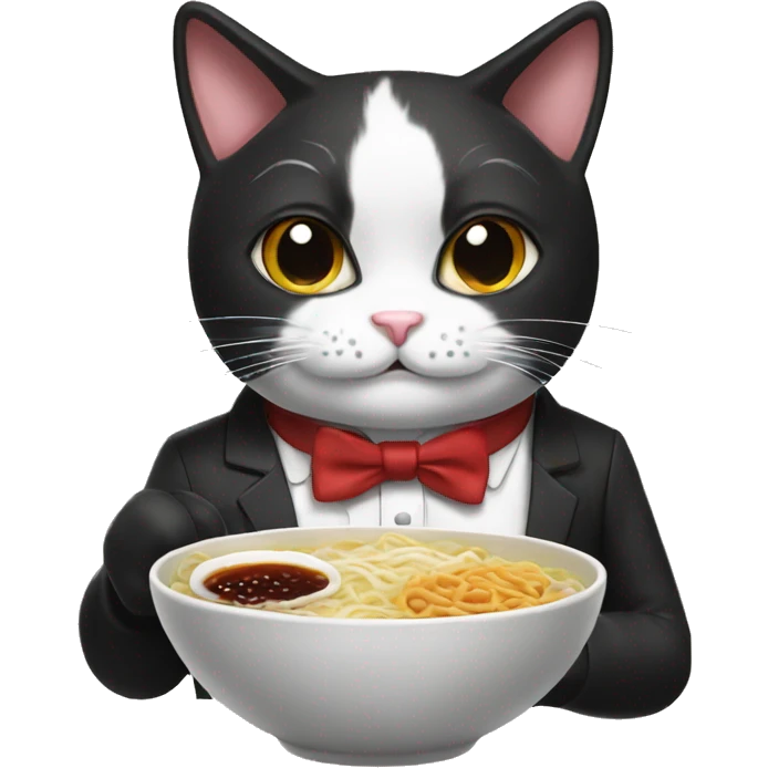 tuxedo cat making ramen and dr pepper emoji