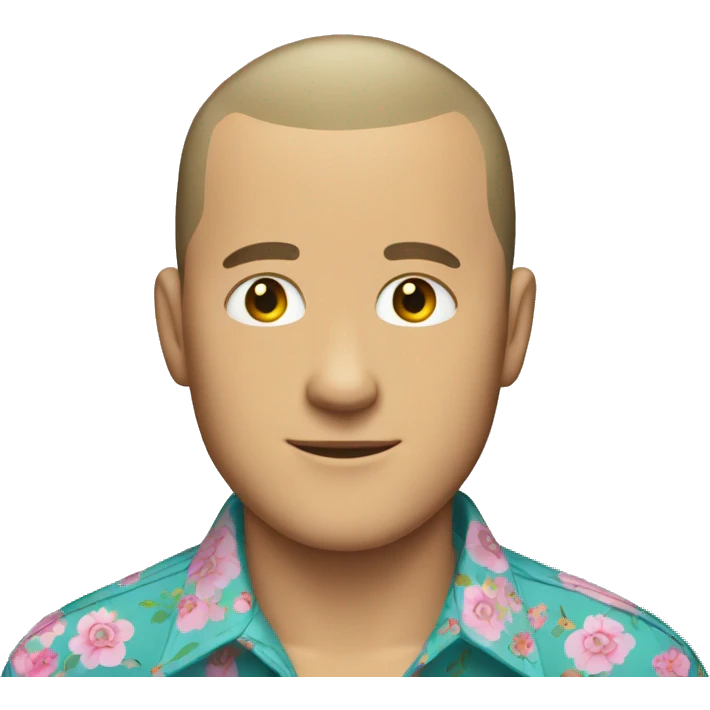  white man with buzz cut with a floral button up shirt  emoji