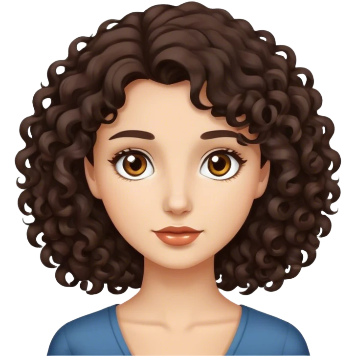 Medium length curly dark brown hair brown eyes beautiful women emoji