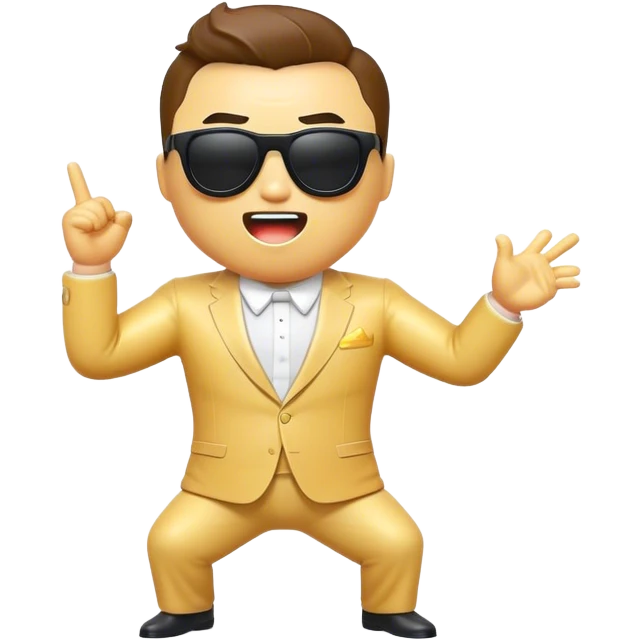 Cinematic Realistic Gangnam Style Pop Culture Emoji, showcasing a playful, iconic portrayal inspired by the hit song rendered with dynamic textures and fun, energetic lighting. emoji