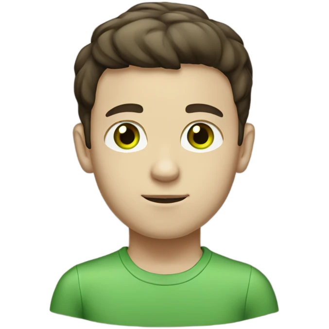 White boy with dark brown hair, green eyes, full body. emoji