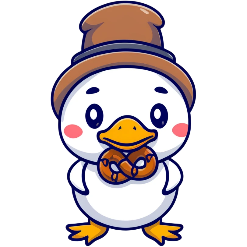 duck wearing a pretzel as a hat emoji