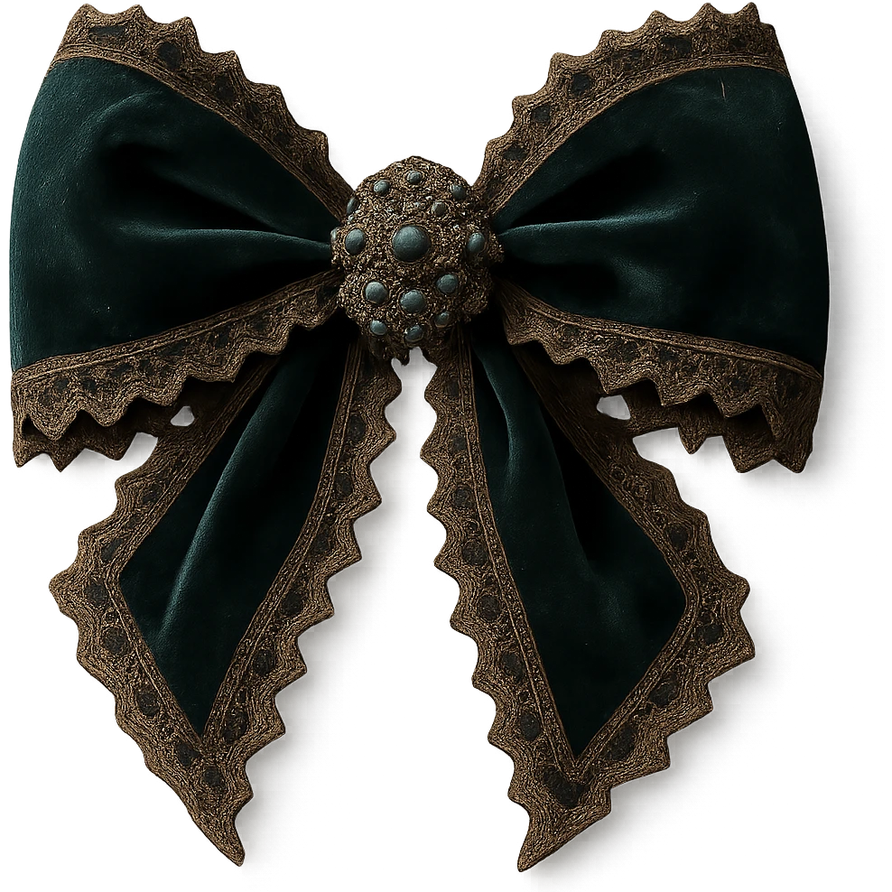 Add lace and velvet details to the gothic bow and accessories in a photorealistic style. Keep the background transparent if possible. emoji