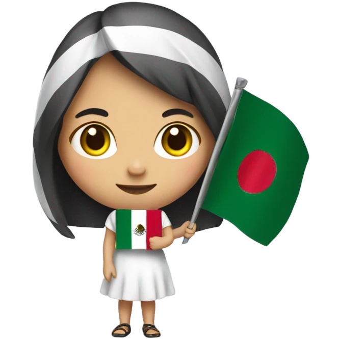 Asian girl holding Mexico flag emoji