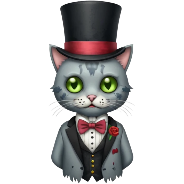 zombie cat with bow tie and top hat emoji