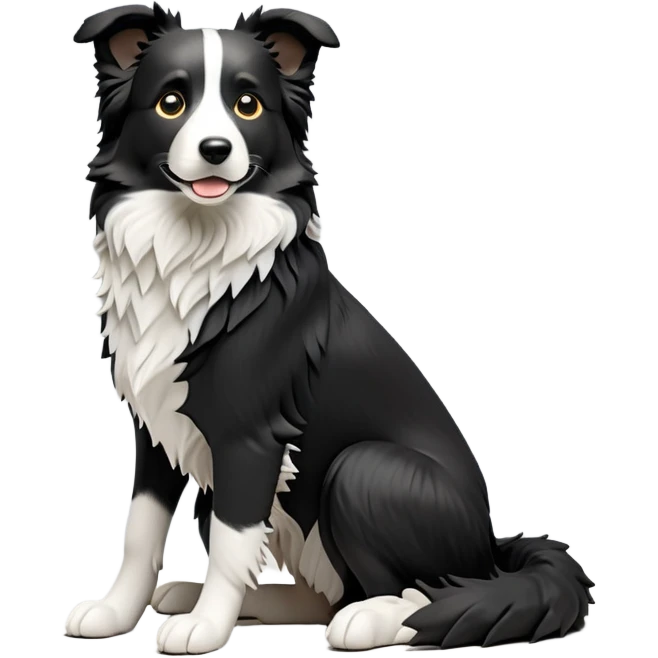 cinematic-[border collie dog]-realistic-full-body-sitting-emoji,-tail-resting-loosely-beside-its-paws,-head-tilted-dramatically,-scruffy-[black and white]-fur,-simplified-yet-realistic-focused-features,-highly-detailed,-glowing-with-an-almost-sarcastic-glow emoji
