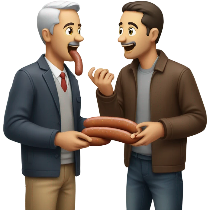 Two man eating one sausage  emoji