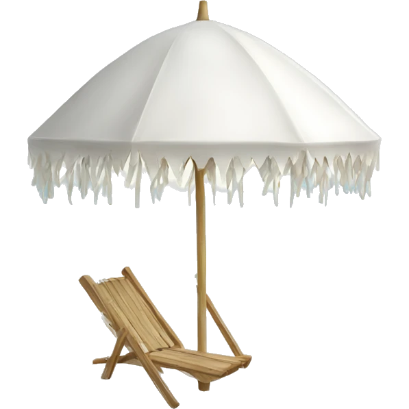White beach umbrella with short white tassels and a straight wooden pole emoji