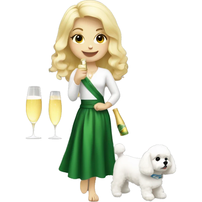 Blond Girl with a Bichon dog and Champagner emoji