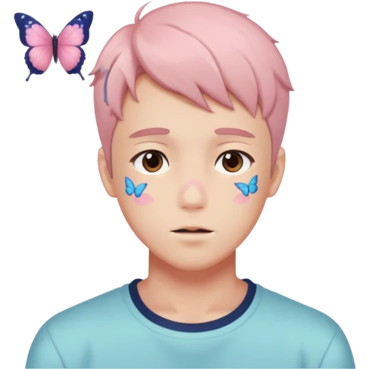 Gorgeous pastel anime style shojo man with blushing face and butterflies aesthetic trending style emoji