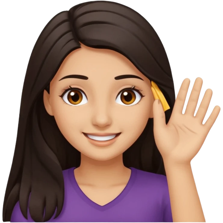 Girl with brown eyes and bold eyelashes and long dark hair and smiling wiping her forehead in relief with one hand emoji
