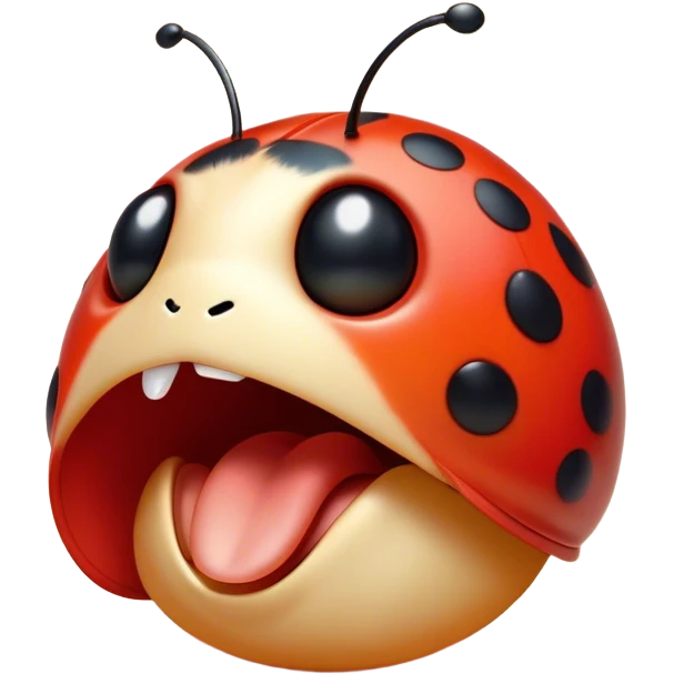 Cinematic Adorable Yawning Ladybug Portrait Emoji, Head tilted slightly with a dramatic, wide-open yawn, showcasing a small, rounded form with softly drooping wings and sleepy, half-closed eyes, Simplified yet irresistibly cute features, highly detailed, glowing with a soft, cozy red glow, high shine, relaxed yet expressive, stylized with a dash of whimsical nature charm, soft glowing outline, capturing the essence of a drowsy ladybug that appears ready to stretch and yawn its way out of the screen! emoji