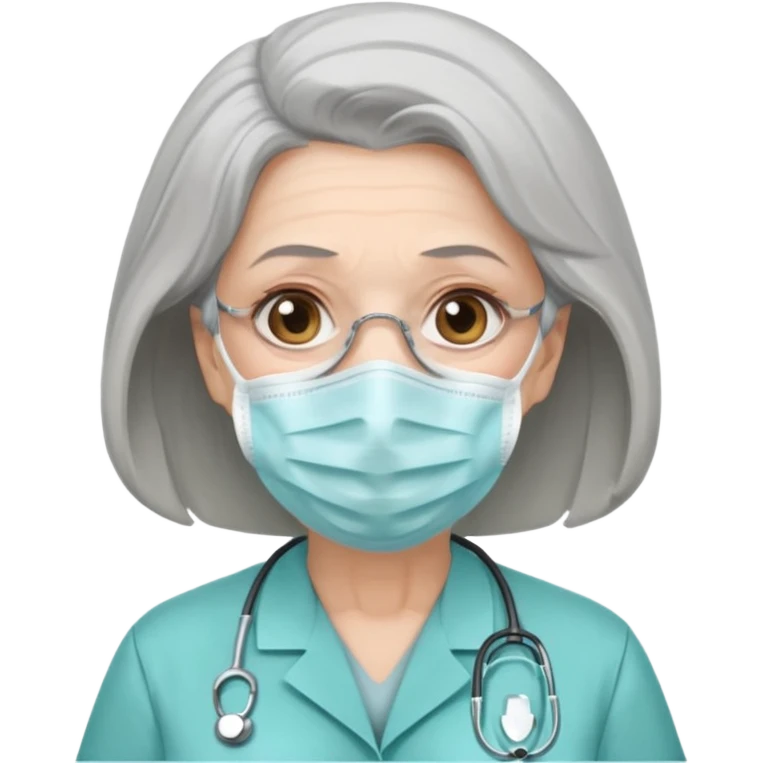 Old, female, wearing mask, solemn, nurse uniform
 emoji