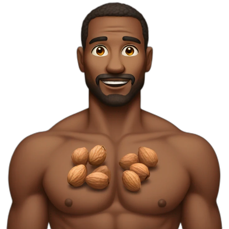 Man holding nuts with no shirt tattoos emoji