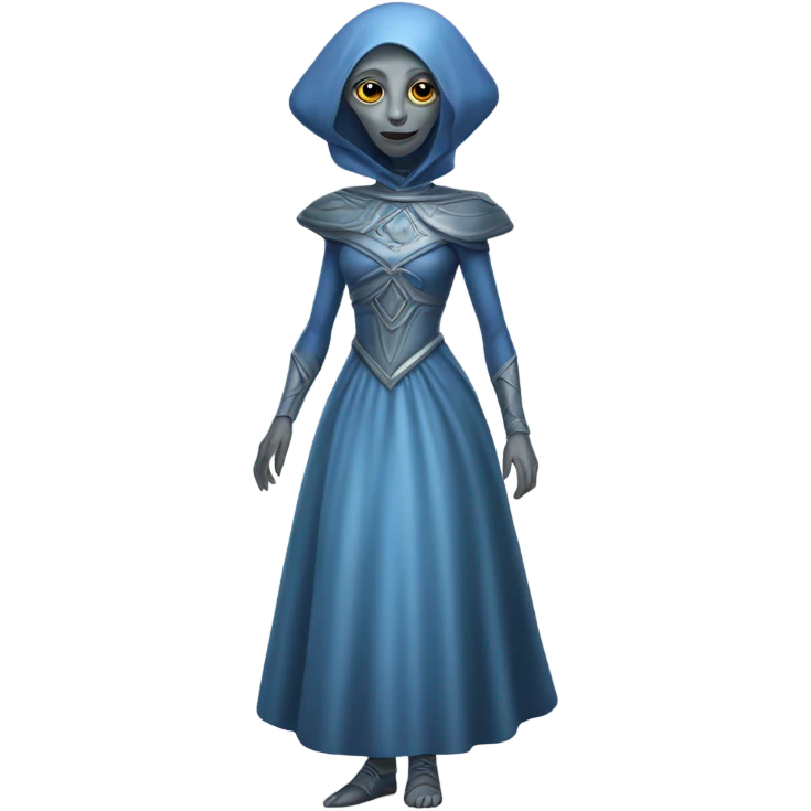 a gray alien woman, full body, in blue Romanov dress emoji