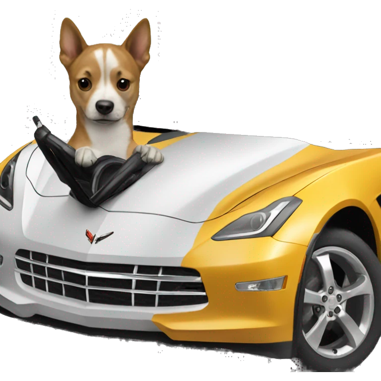 Dog driving a corvette emoji