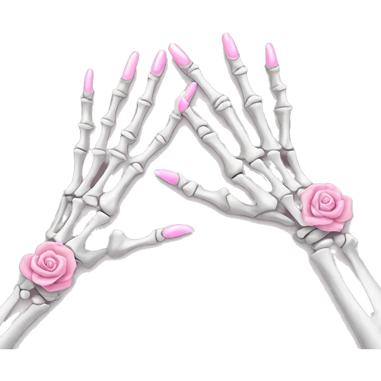 Pretty skeleton hand 5 fingers with pink nails manicure girly design but stylish minimalistic emoji