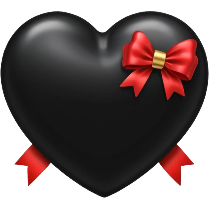 glossy black heart with a gold bow emoji