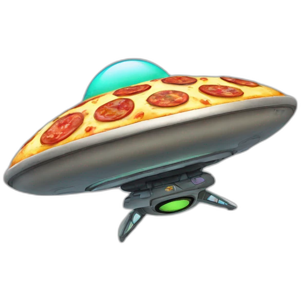 Flying saucer with pizza planet decals emoji