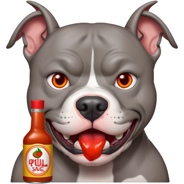 Grey pitbull with hot sauce  on its face  emoji