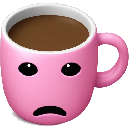 a pink plain coffee mug without a face with one handle on the right, coffee inside it, there is nothing around emoji