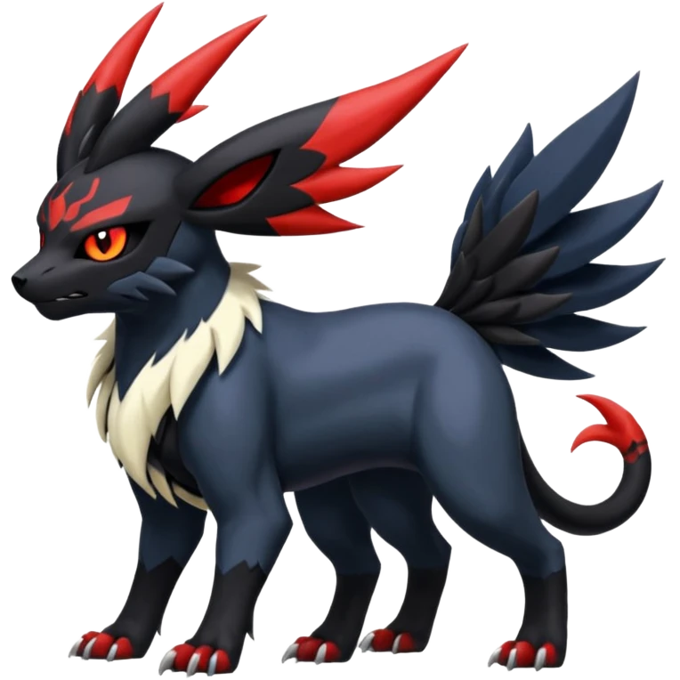 Handsome cool badass edgy Absol-Litten-Umbreon-Giratina-Yveltal-Pokémon-Fakémon-fusion-hybrid-creature, full body emoji