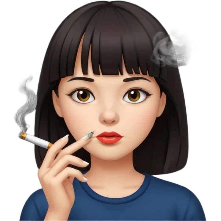Girl with dark hair and bangs smoking cigarette  emoji
