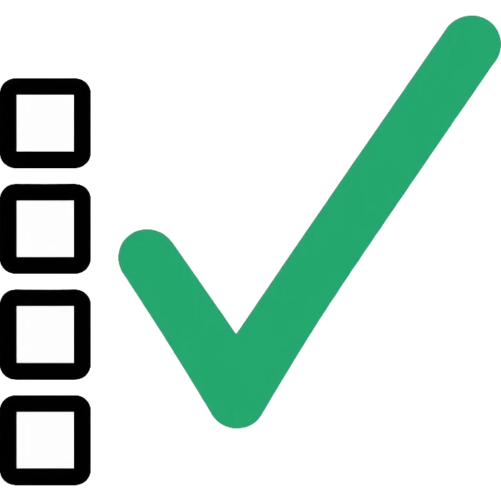 A checklist with a prominent green checkmark on the first item, symbolizing tracking completed tasks and progress emoji