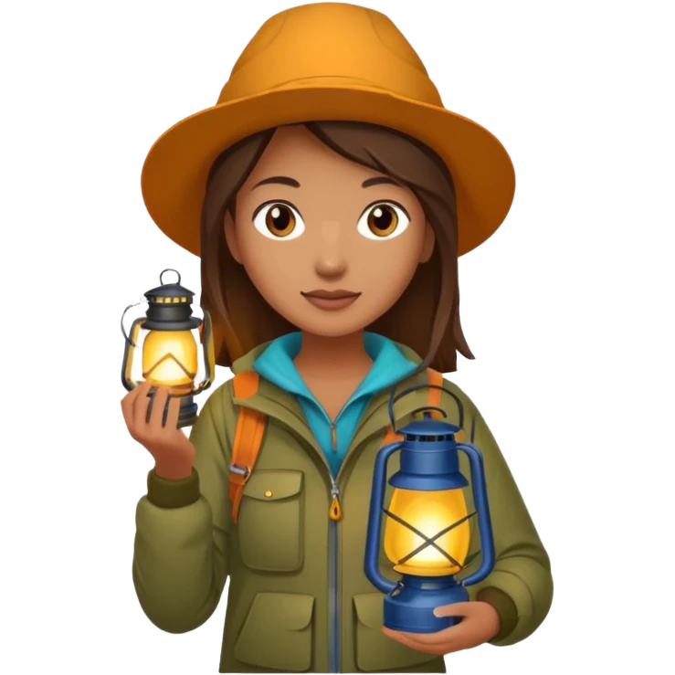 Woman + lantern,Mountain Campers. emoji