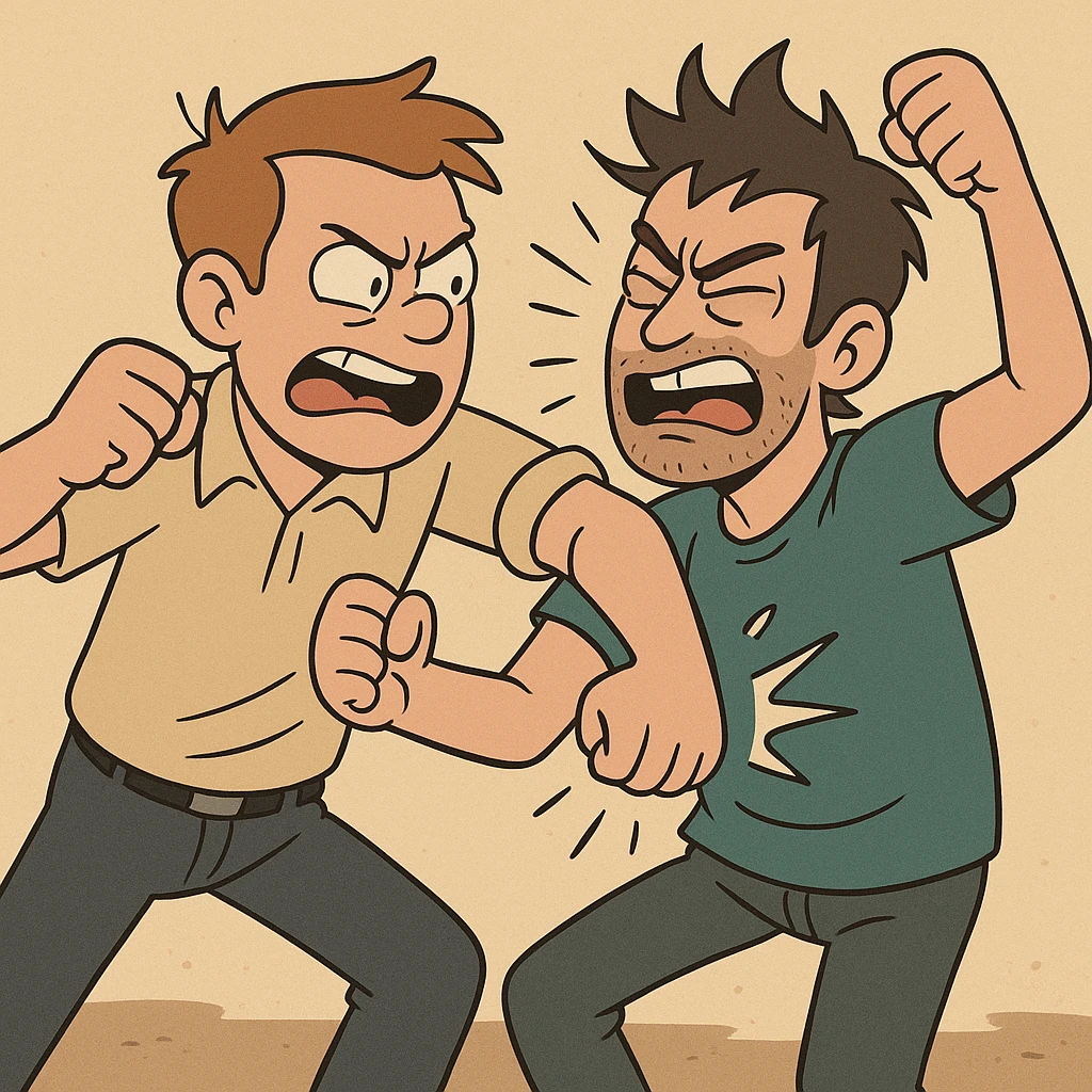 two people brawling, energetic, expressive, cartoon style emoji