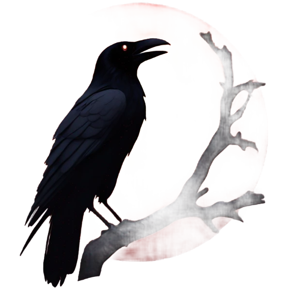 black raven against the backdrop of the red moon emoji
