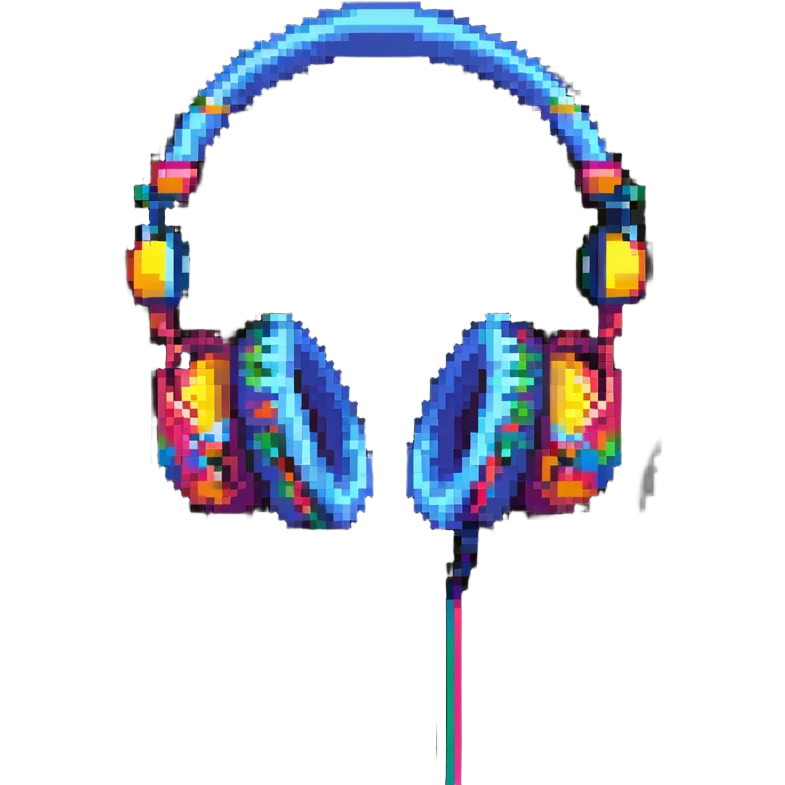 Retro pixel art headphones with colorful details emoji