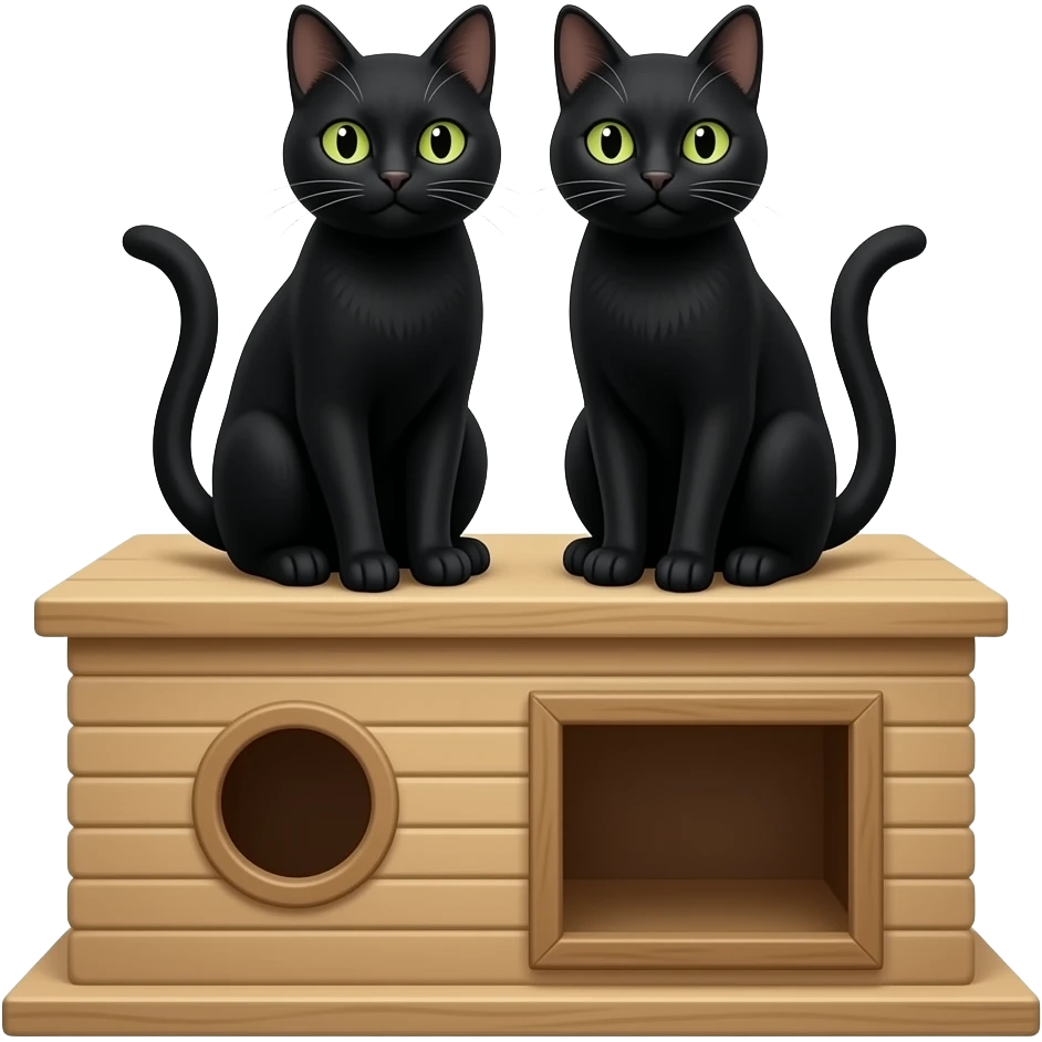 Two black cats are sitting on a cat house emoji