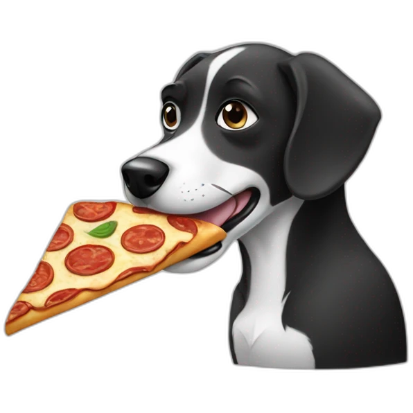 black and white dog eating pizza emoji