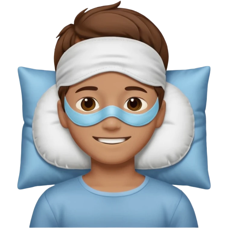 boy with a sleeping mask above head like a band 
 emoji