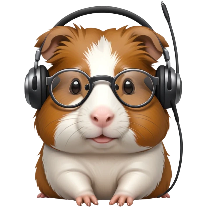 studious guinea pig with glasses wearing a headset emoji