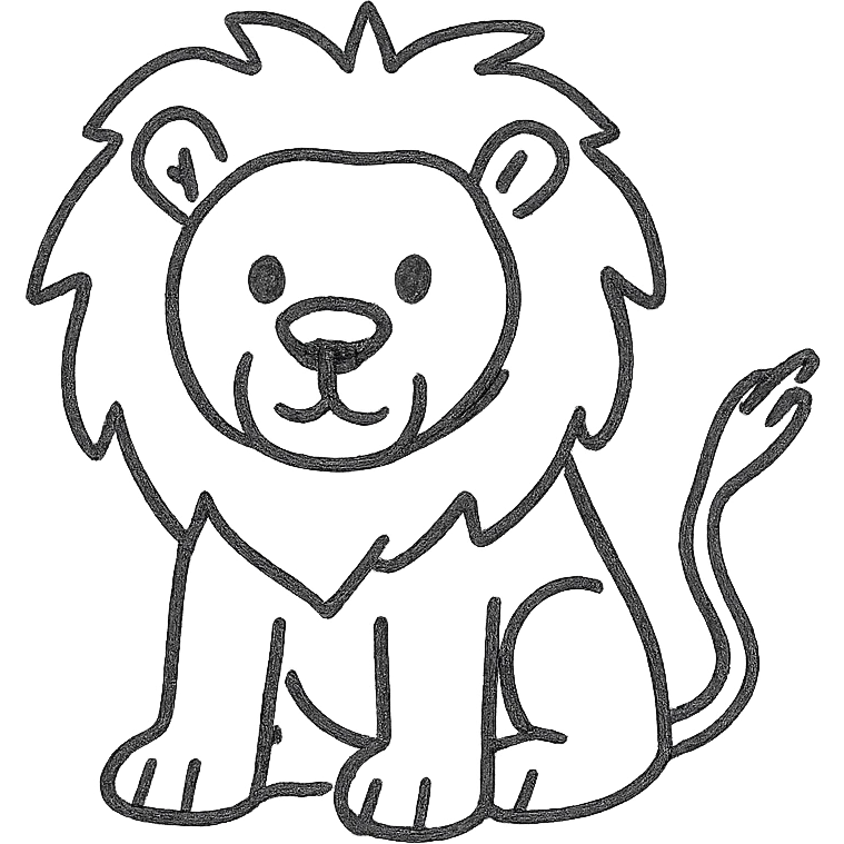 A lion in the style of a hand-drawn icon with no fill. emoji