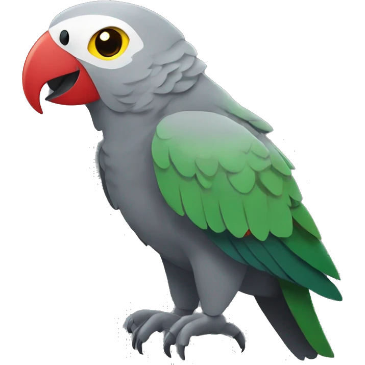 grey-green parrot with dark grey wings, yellow head and green chest and red eyes emoji
