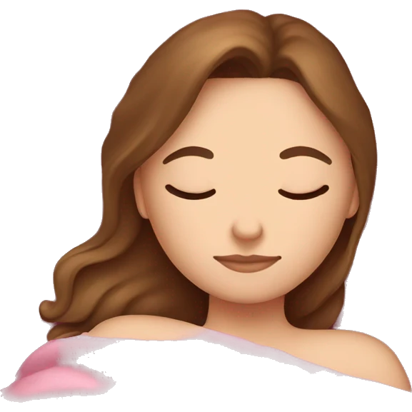 White girl with brown hair sleeping with pink blanket emoji