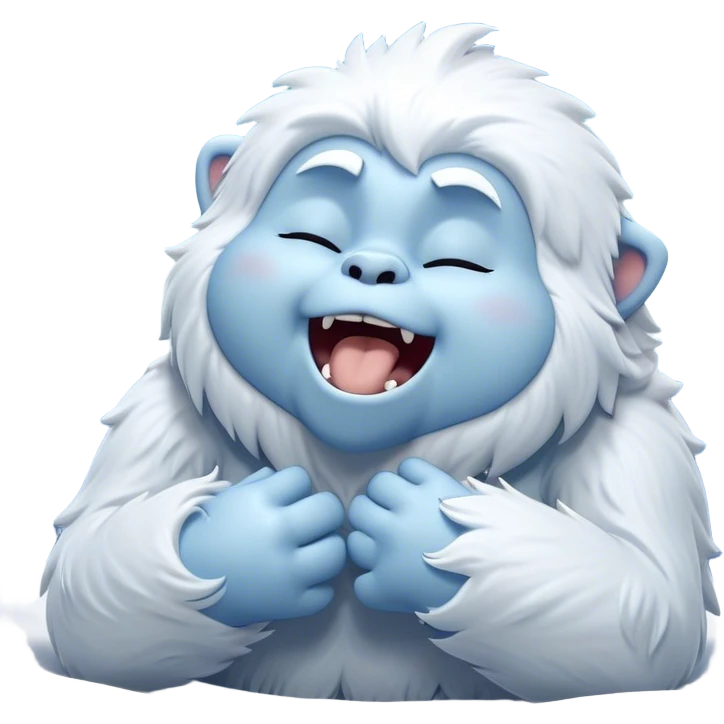 Cinematic Cute Yawning Yeti Portrait Emoji, with a charming, fluffy, snow-dusted figure in gentle whites and cool blues, head tilting back in a wide, endearing yawn with softly closed, peaceful eyes and a content little smile, simplified yet irresistibly adorable, highly detailed with a soft, frosty glow and outline capturing the serene slumber of a yeti! emoji