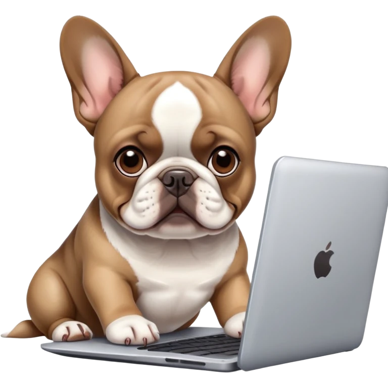 French bulldog behind laptop working emoji