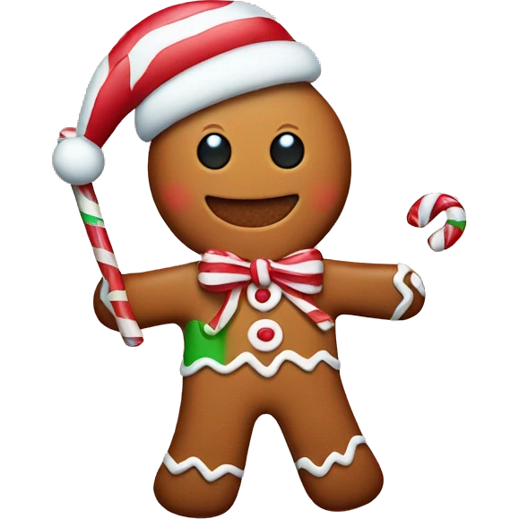 gingerbread man holding candy cane emoji