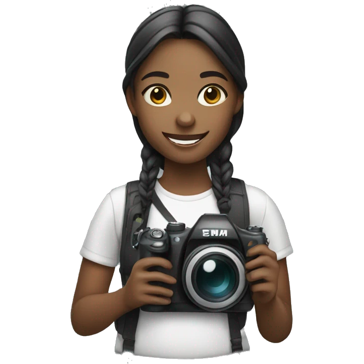 smiling girl holding camera emoji