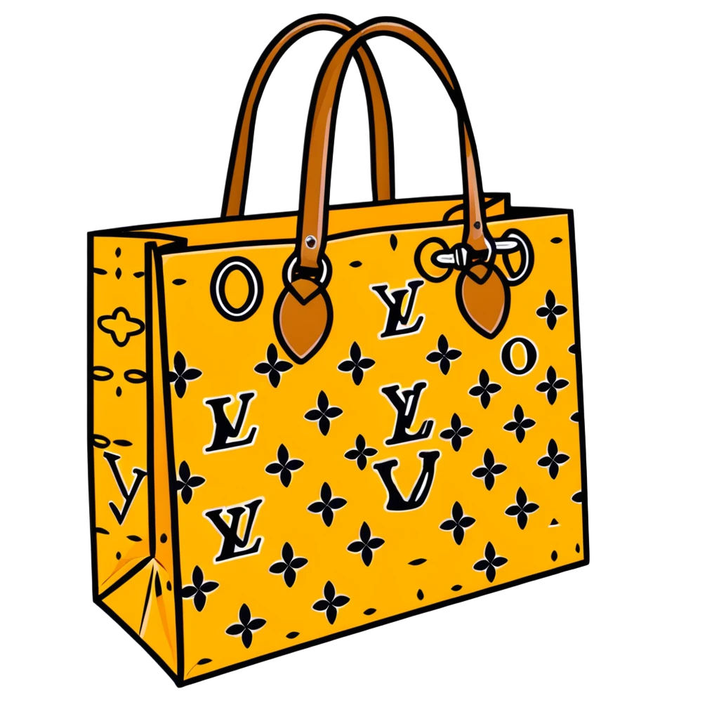 Louis Vuitton paper shopping bag with classic brown LV monogram pattern and handles emoji
