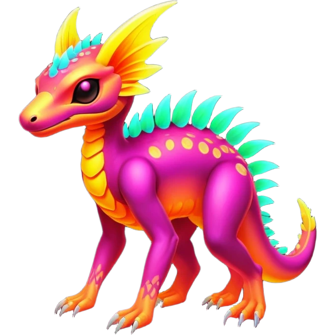 Exotic futuristic lush warm-colored neon Fakémon-creature (full body) emoji