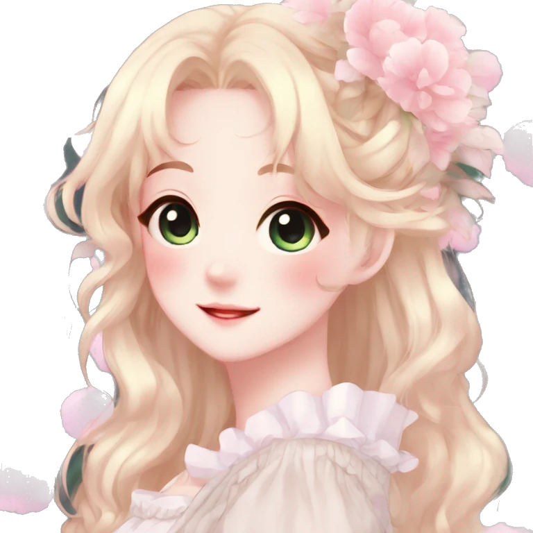 Gorgeous anime style lady with blushing face cottagecore fairycore  Kawaii anime colorful pearly romantic simplistic aesthetic trending stylea emoji